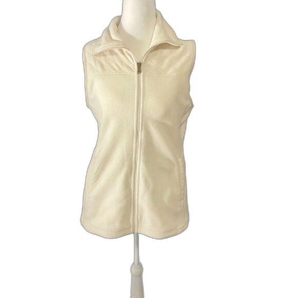 Chaps Cream Quilted Fleece Vest Women’s Small Zip Front NWOT Neutral Soft - Picture 1 of 7